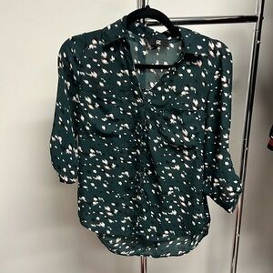 Women’s extra small green multicolor, semi sheer button up top